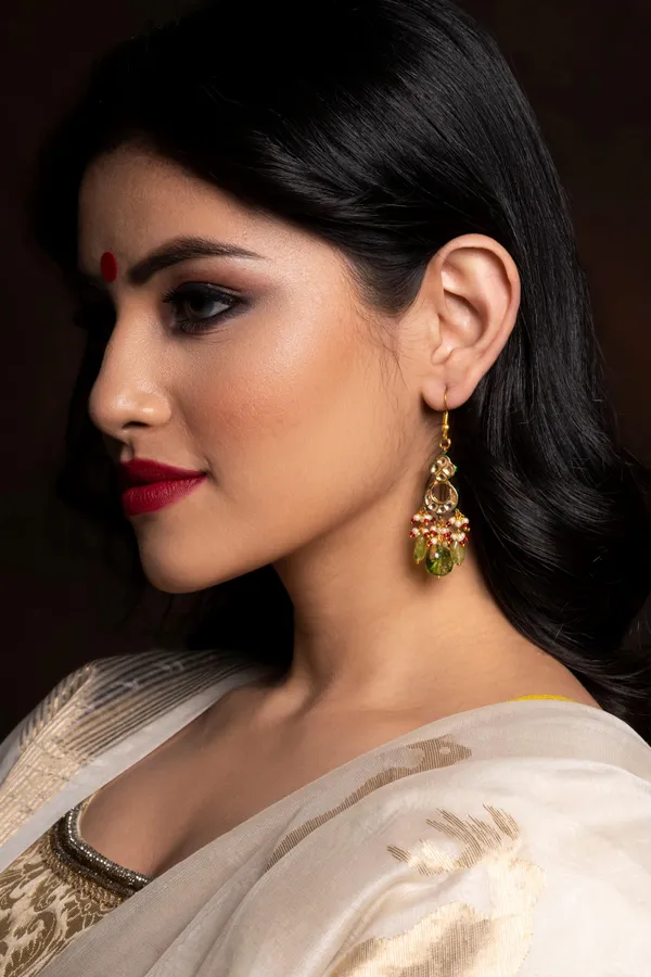 Peridot & Kundan Earrings with Hint of Red