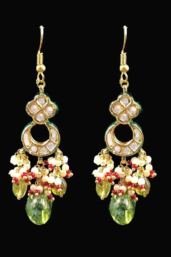 Peridot & Kundan Earrings with Hint of Red