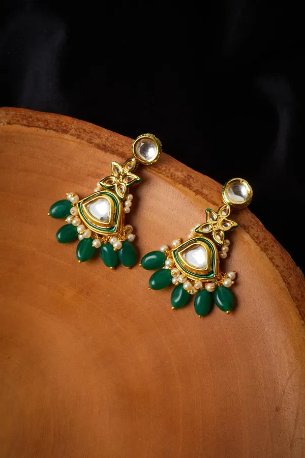 Green Emeralds with Pearls Drop Earrings