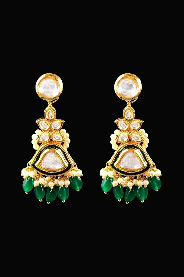 Green Emeralds with Pearls Drop Earrings