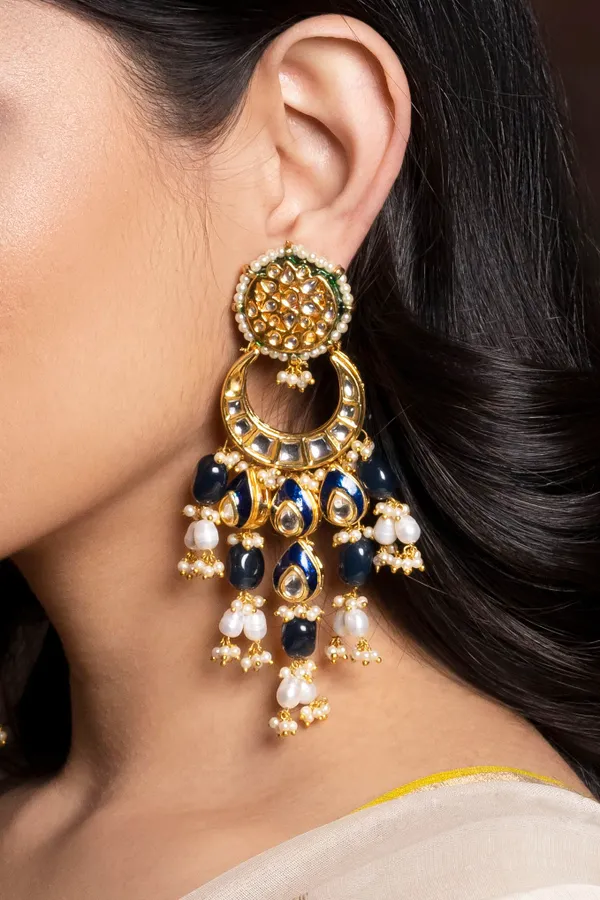 Blue & Pearl Kundan Chand Baalis