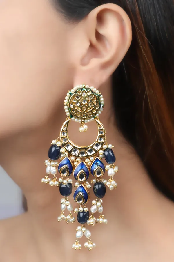 Blue & Pearl Kundan Chand Baalis