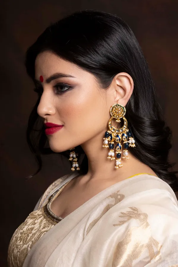 Blue & Pearl Kundan Chand Baalis