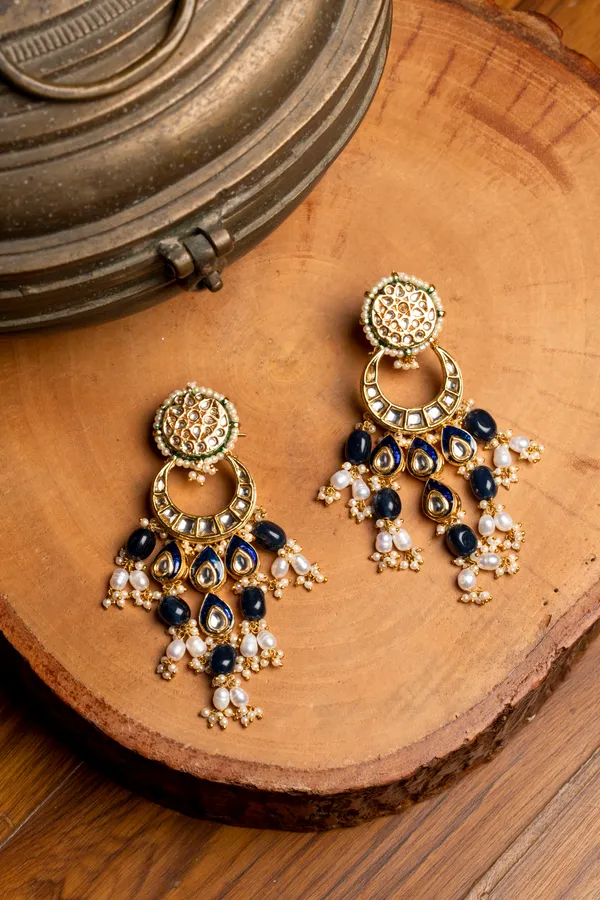 Blue & Pearl Kundan Chand Baalis