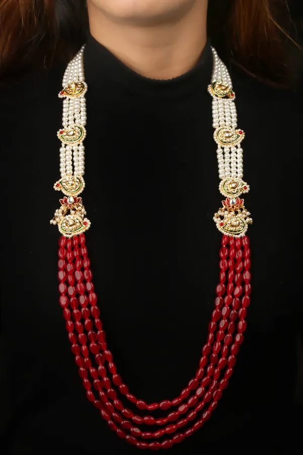 Red Rubies & Pearls Rani Haar Necklace
