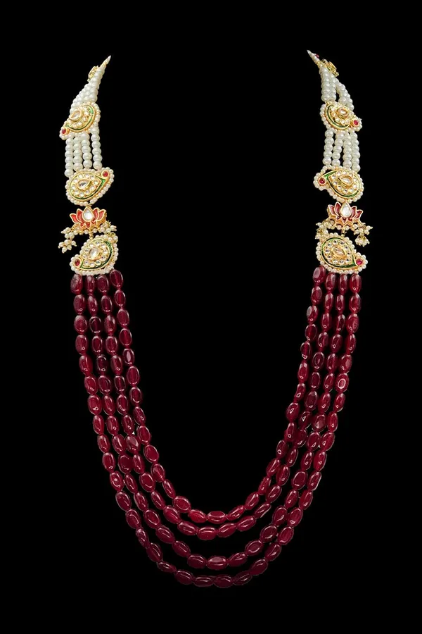 Red Rubies & Pearls Rani Haar Necklace