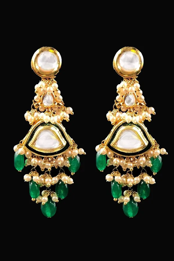 Green Stone & Kundan Earrings