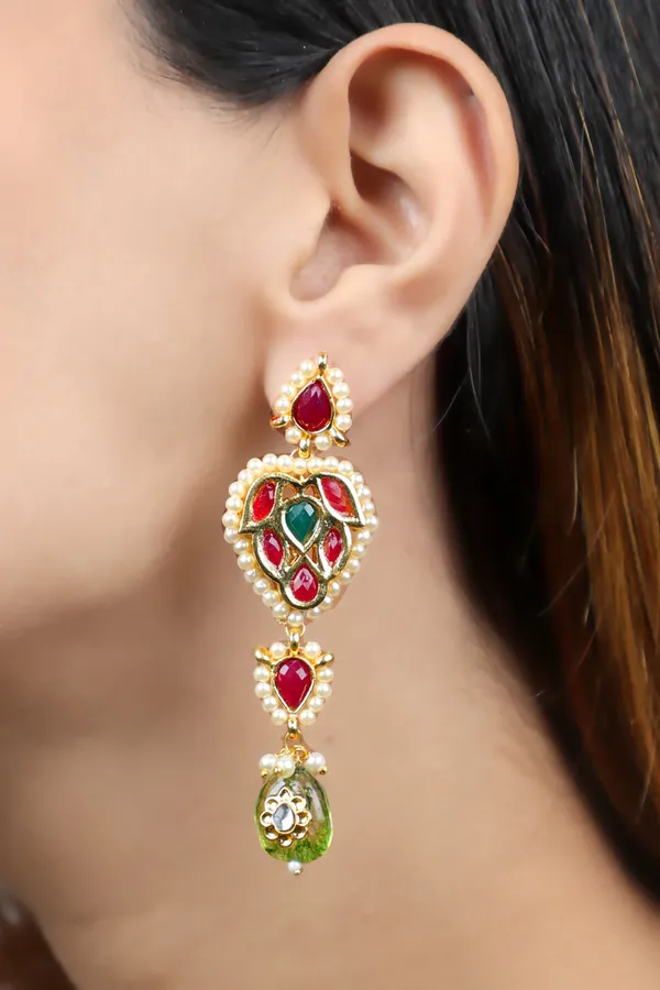 Red Kundan with Peridot Earrings