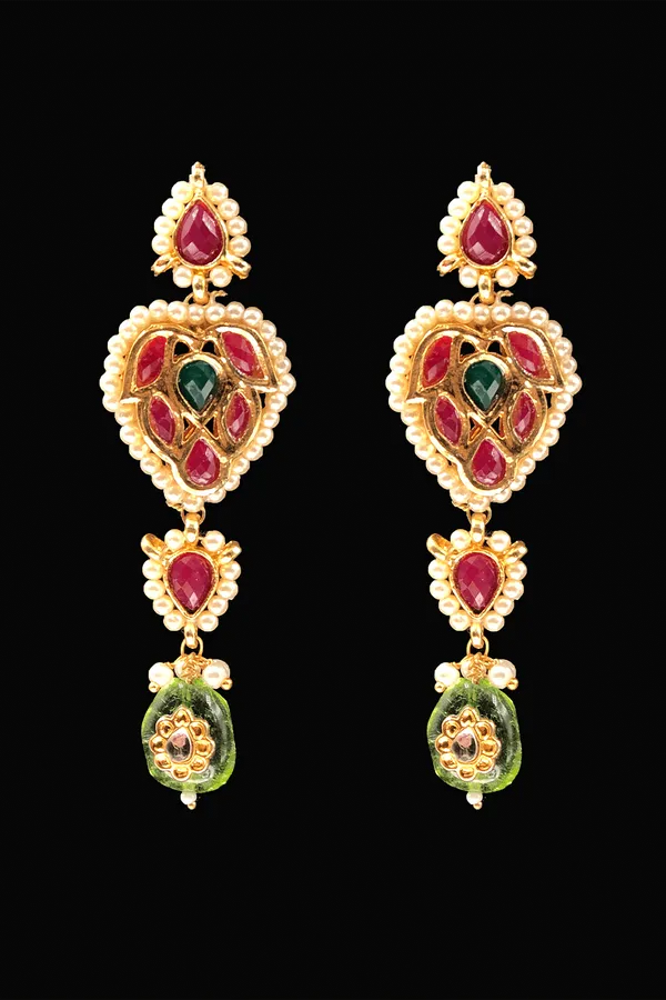 Red Kundan with Peridot Earrings