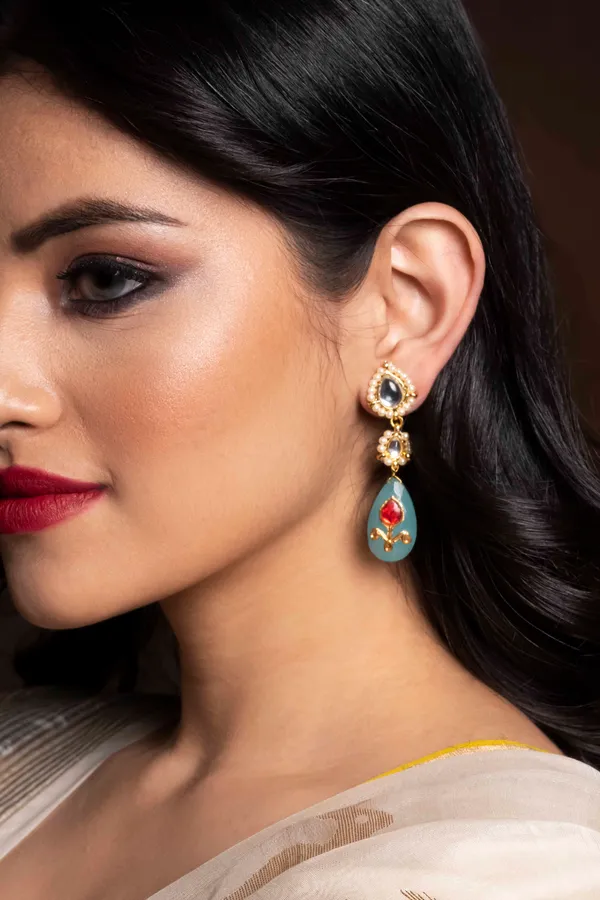 Kundan and Feroza Drop Earrings