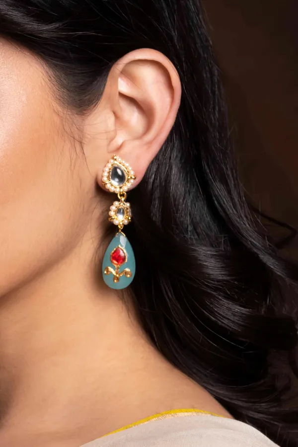 Kundan and Feroza Drop Earrings