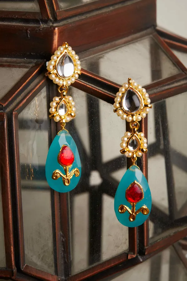 Kundan and Feroza Drop Earrings