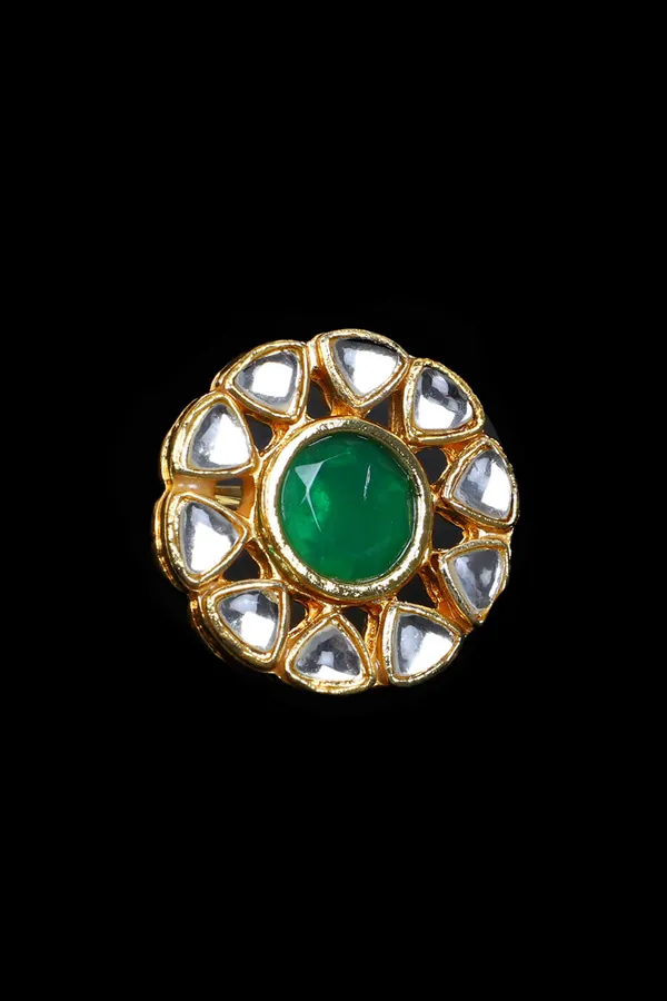 Round Green Kundan Ring