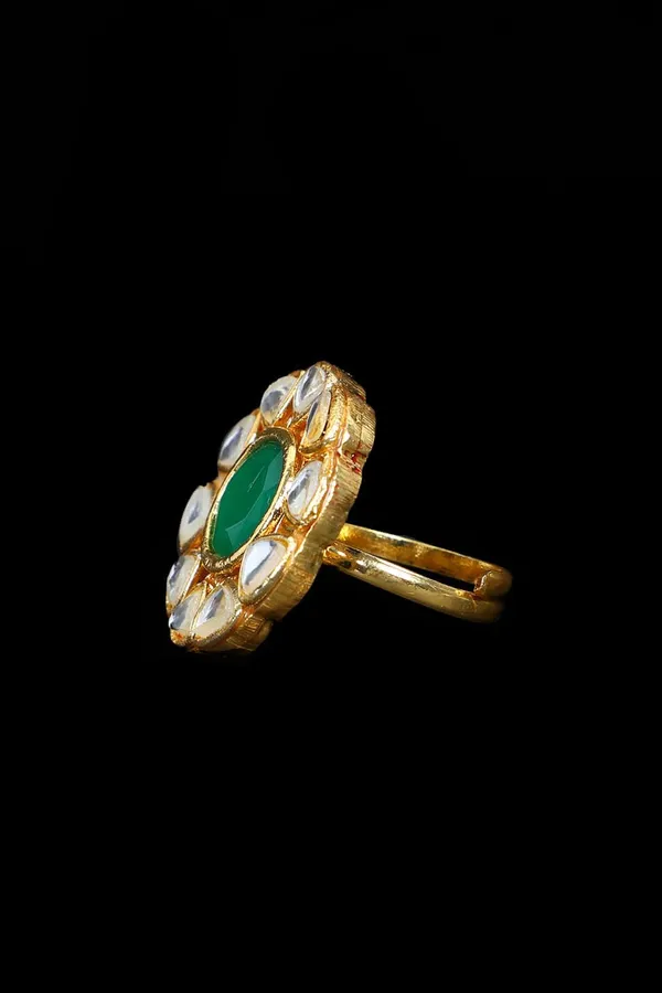 Round Green Kundan Ring