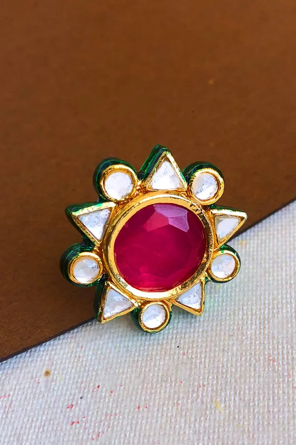 Red and Golden Kundan Ring