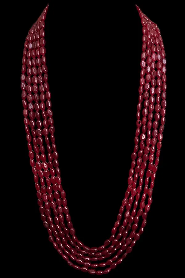 Ruby Plain Beads Panchlada Necklace