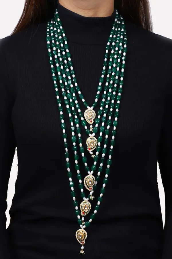 Green and Pearl Kundan Panchlada Necklace