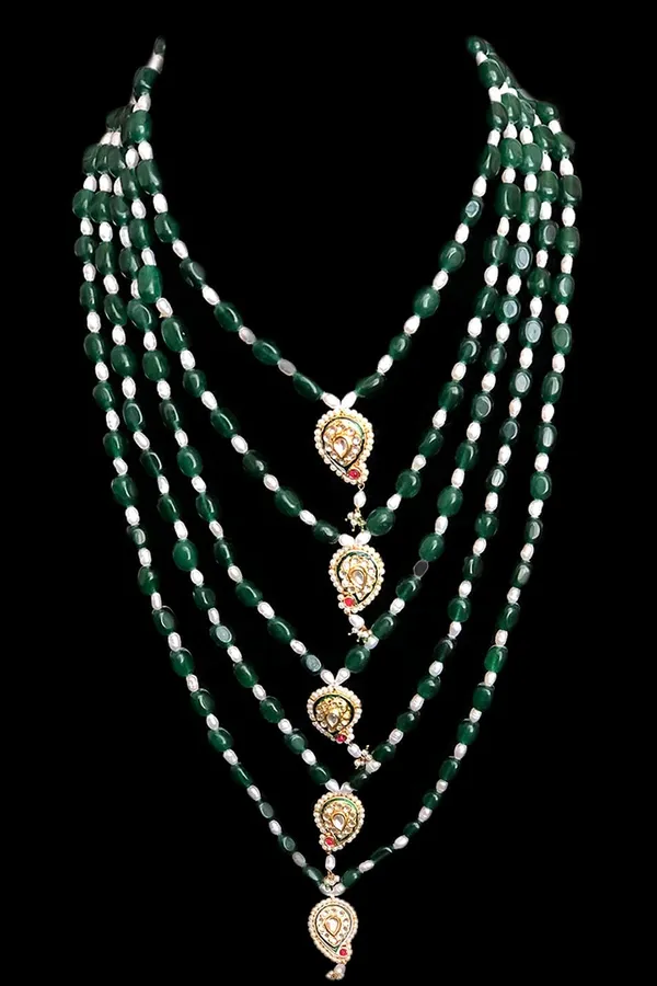Green and Pearl Kundan Panchlada Necklace