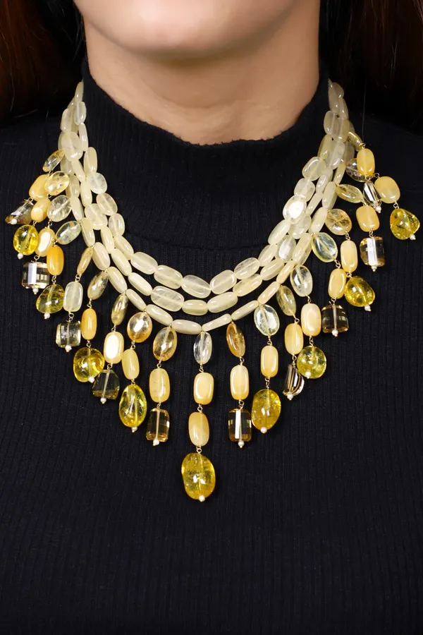 Yellow Citrine Plain Beads Necklace