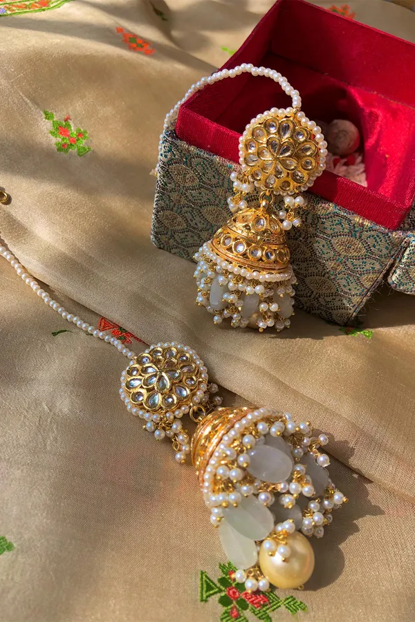 Pearl Drop Kundan Jhumki Earrings