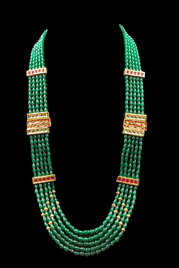 Red Meenakari Emeralds Beads Necklace