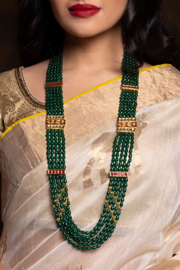 Red Meenakari Emeralds Beads Necklace