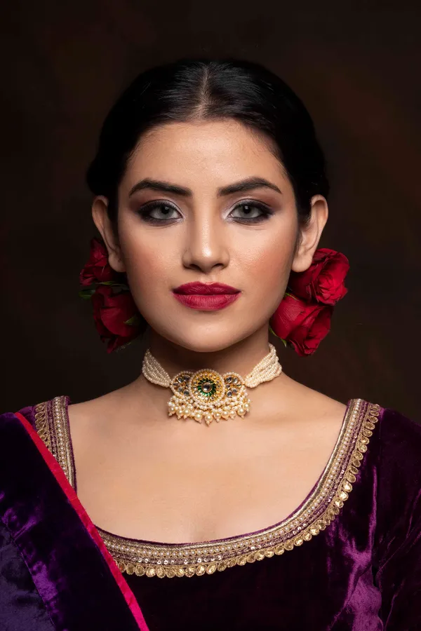 Green & Gold Meenakari Choker with Pearl Drops