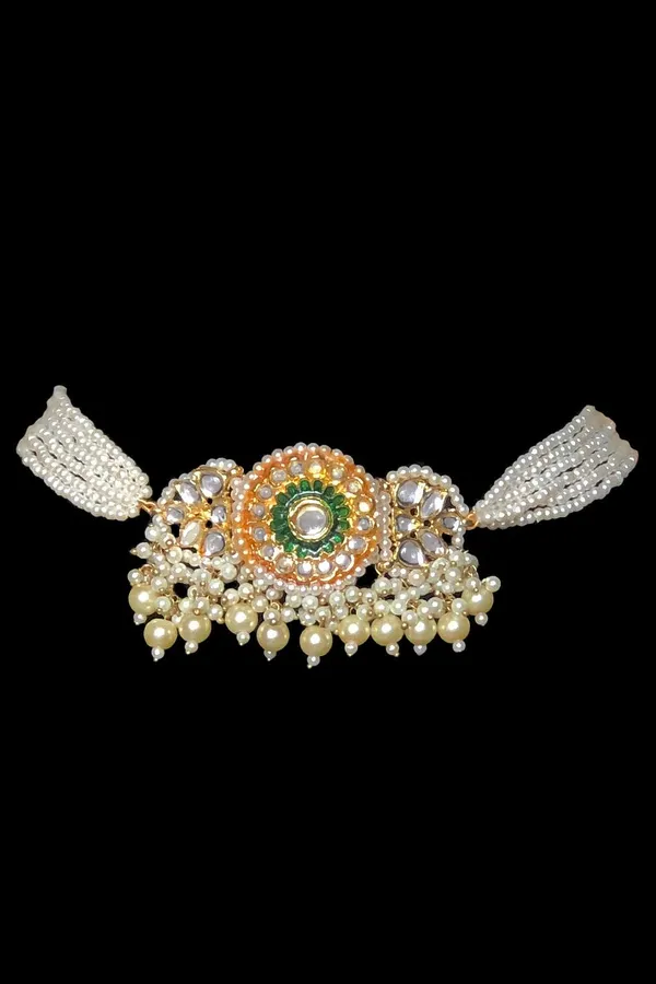 Green & Gold Meenakari Choker with Pearl Drops