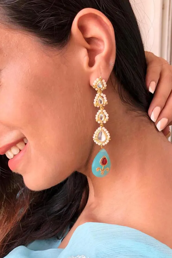 Loaded Kundan & Feroza Drop Earrings