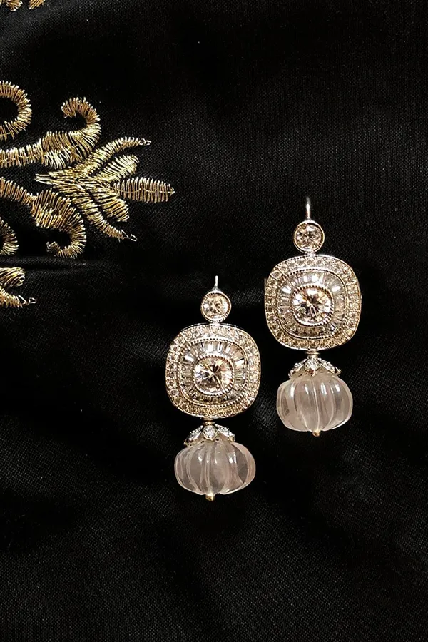 Flower Zirconia Rose Quartz Earrings