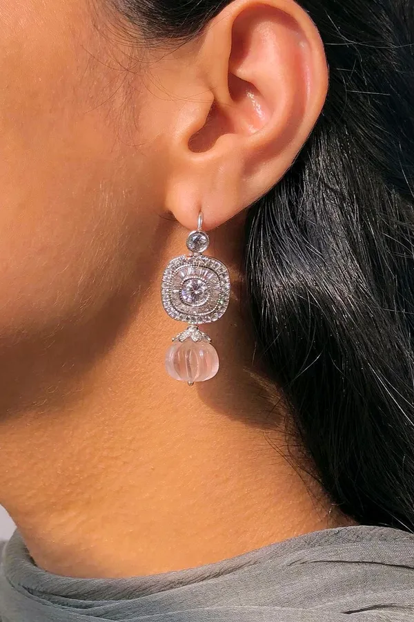 Flower Zirconia Rose Quartz Earrings