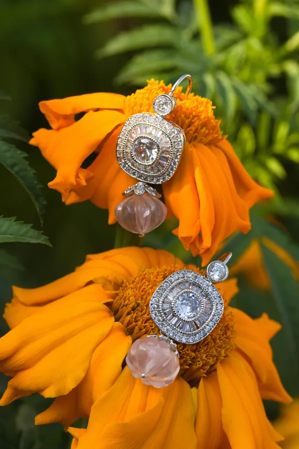 Flower Zirconia Rose Quartz Earrings