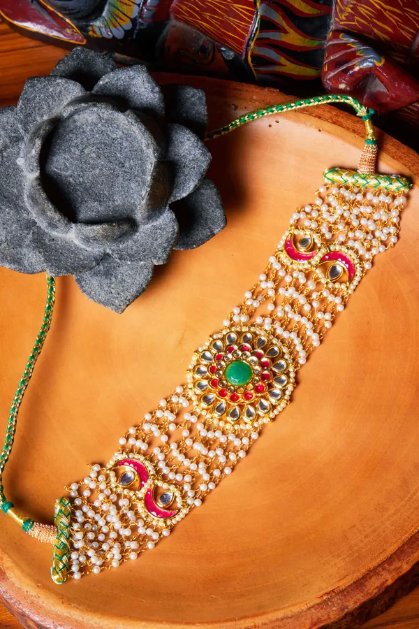 Red Green Kundan Flower Choker