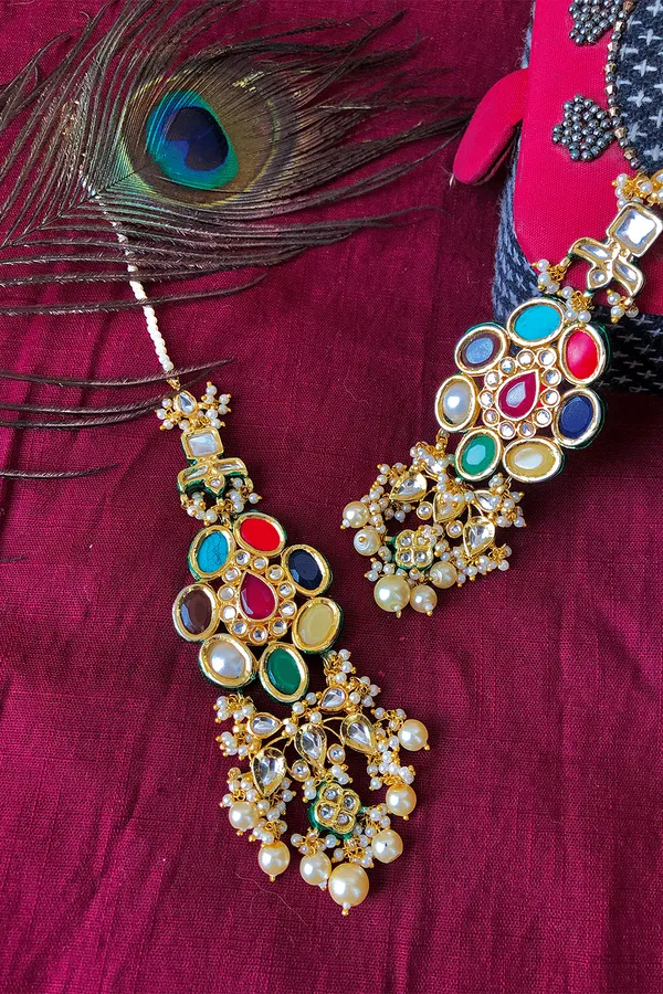 Long Kundan Navratan Danglers
