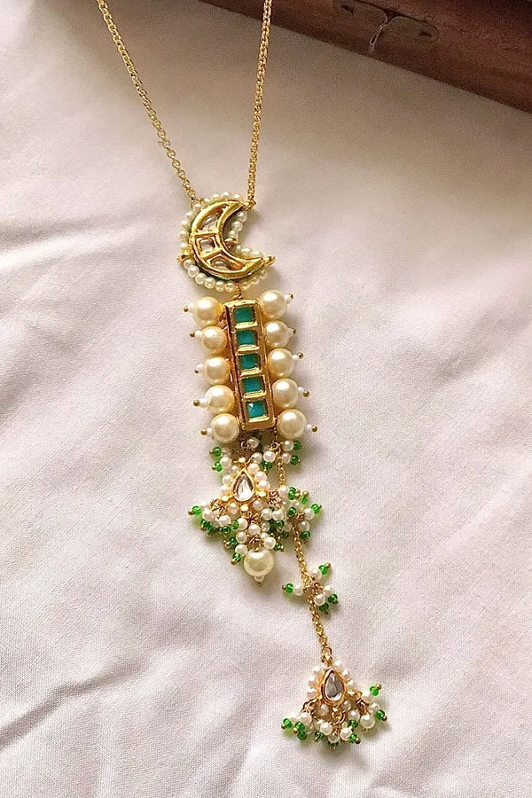 Green Kundan Biya Drop Necklace