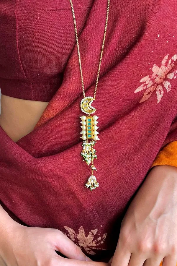 Green Kundan Biya Drop Necklace