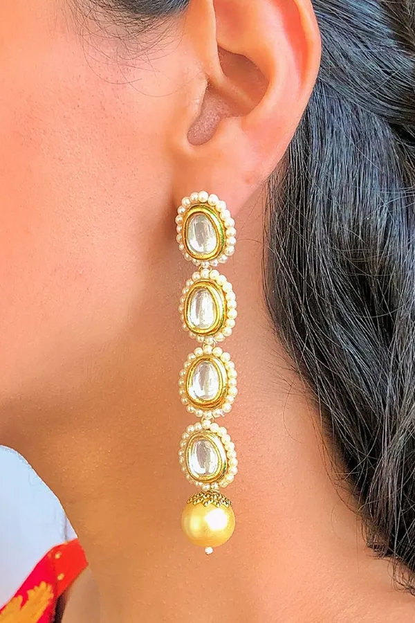 Pearl Drop Kundan Line Dangler Earrings
