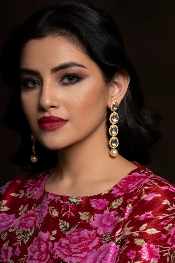 Pearl Drop Kundan Line Dangler Earrings