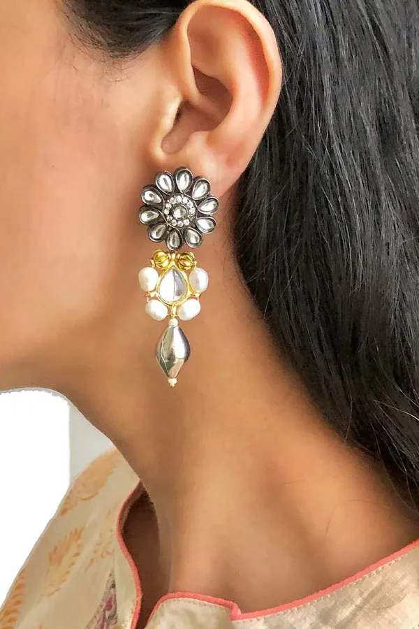 Flower Metal Drop Dangler Earrings & Bracelet