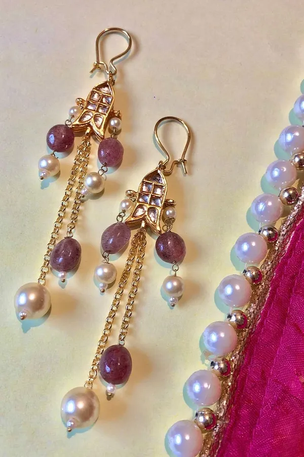 Fish Pearl Pink Drops Dangler Earrings