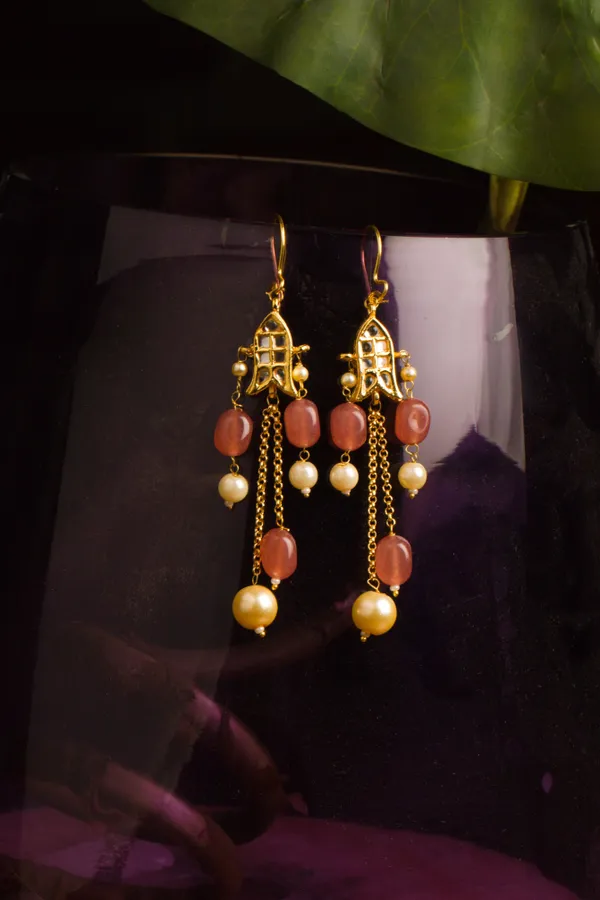 Fish Pearl Pink Drops Dangler Earrings