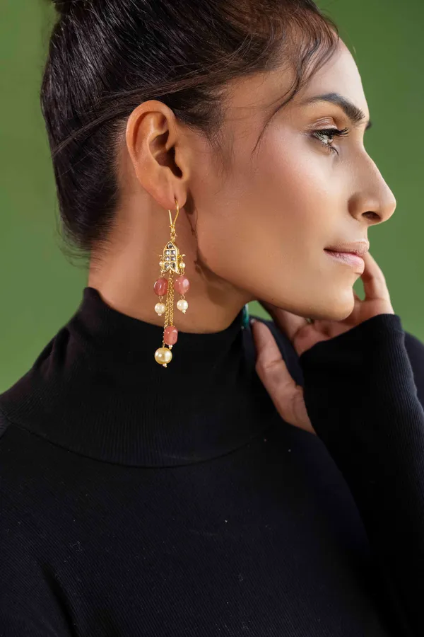 Fish Pearl Pink Drops Dangler Earrings