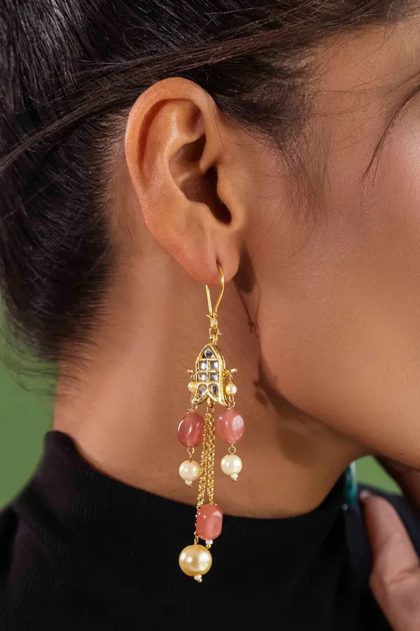 Fish Pearl Pink Drops Dangler Earrings