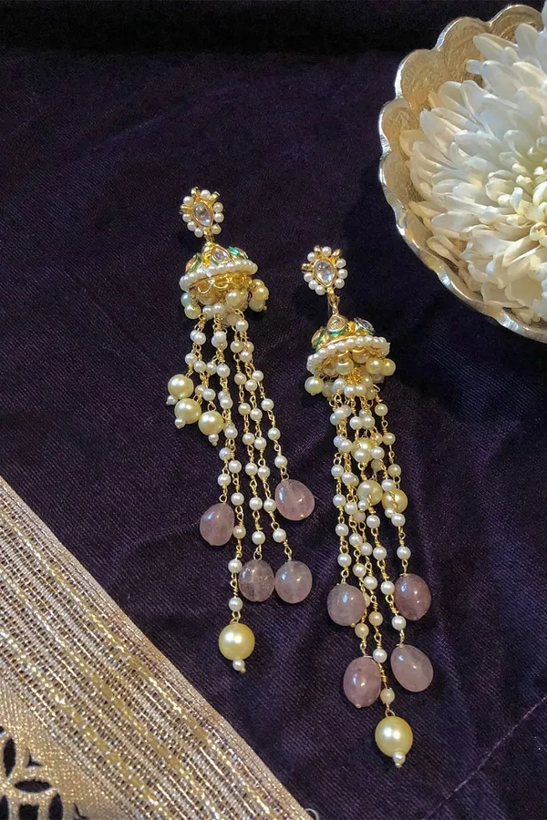 Kundan Jhumki Pearl Dangler Earrings