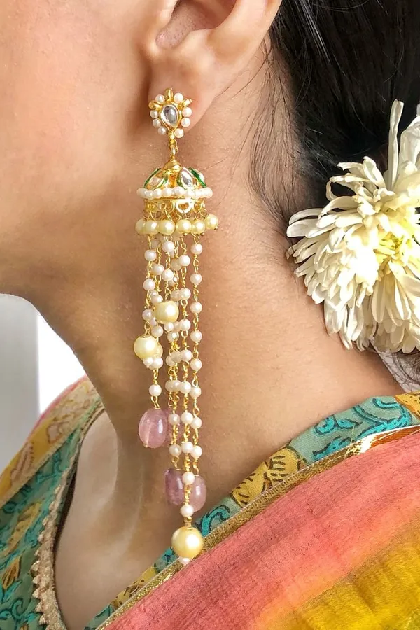 Kundan Jhumki Pearl Dangler Earrings
