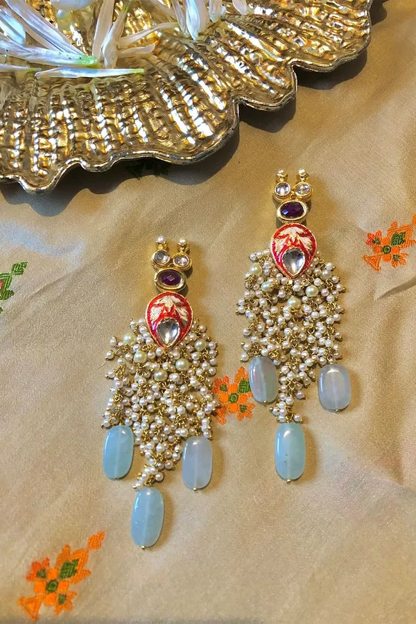 Red Pale Blue Drop Dangler Earrings