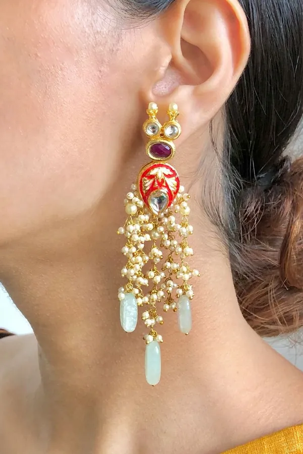 Red Pale Blue Drop Dangler Earrings