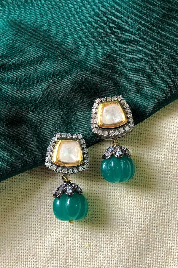 Carved Green Drop Zircon Stud Earrings