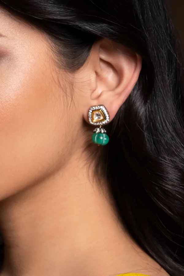Carved Green Drop Zircon Stud Earrings