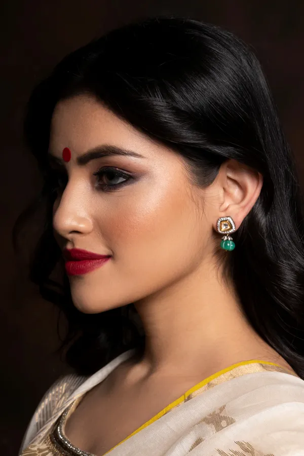 Carved Green Drop Zircon Stud Earrings